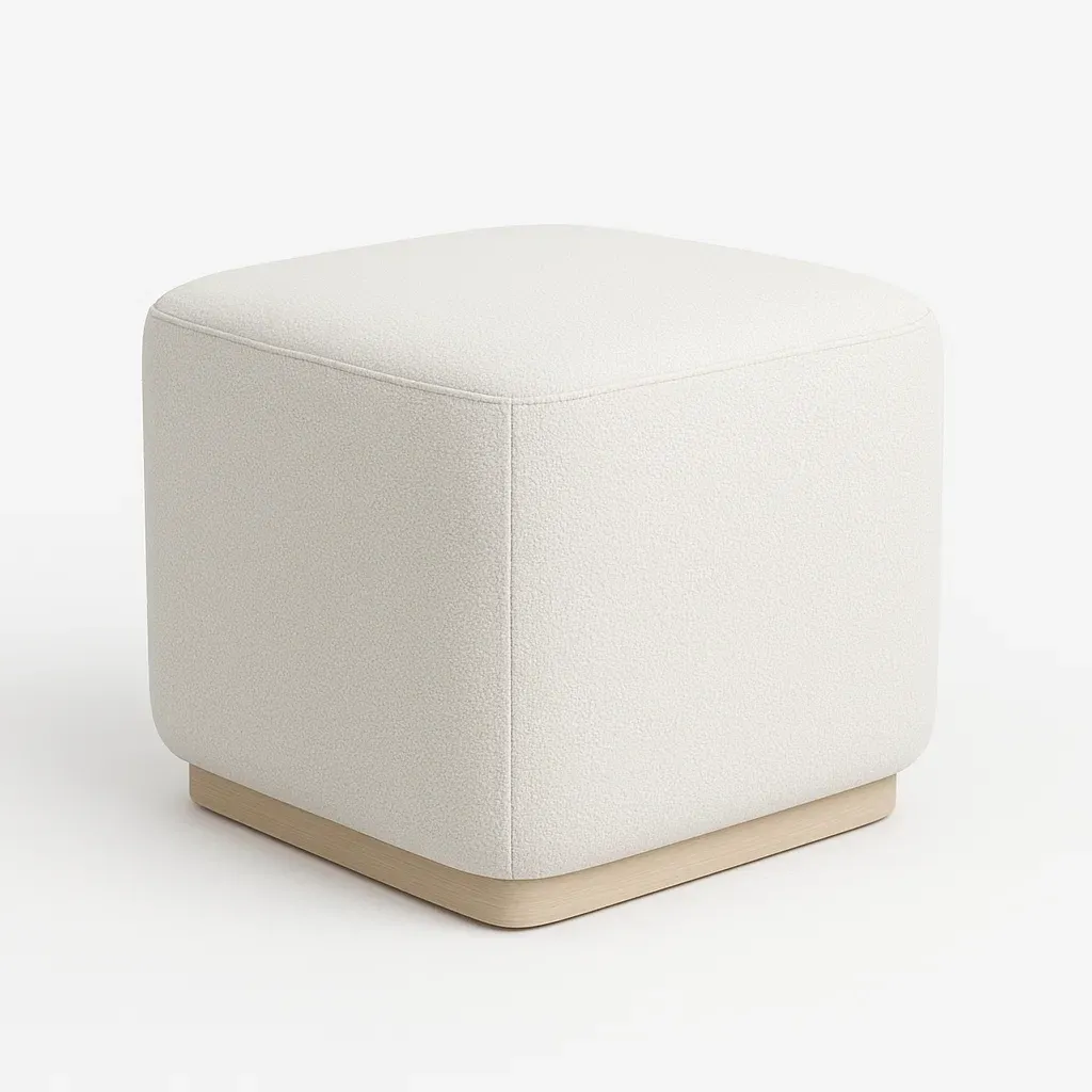 Pallar kvadratisk fotpall i vit polyester med träbas