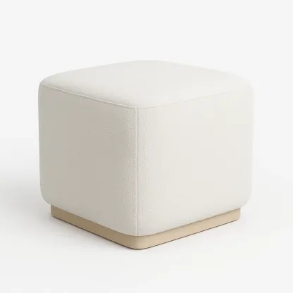 Pallar kvadratisk fotpall i vit polyester med träbas