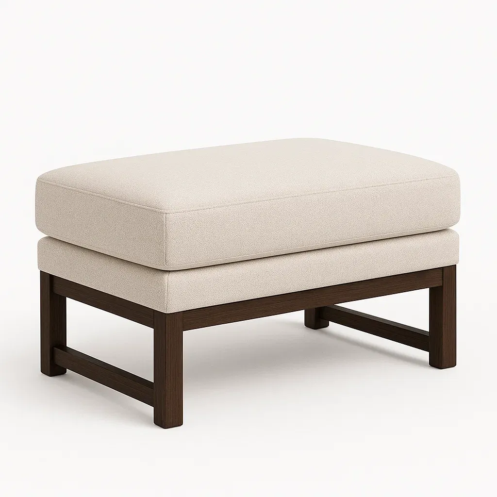 Pallar ottoman beige tyg kudde massiv trä ram