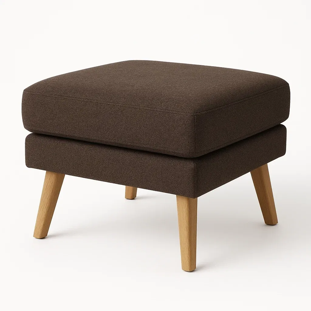 Pallar brun fotpall i polyestertyg med ben av trä 45×45×40 cm