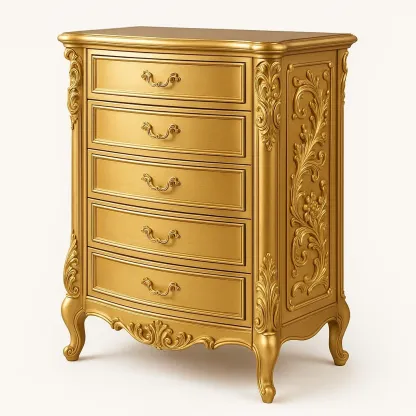 Byråer med fem lådor guld dekorativt träsnideri 100×45×120 cm