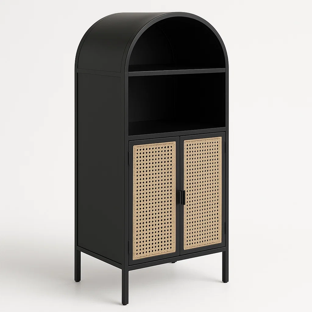 Skänkar svart metallskåp med rottingdörrar 120×60×40 cm