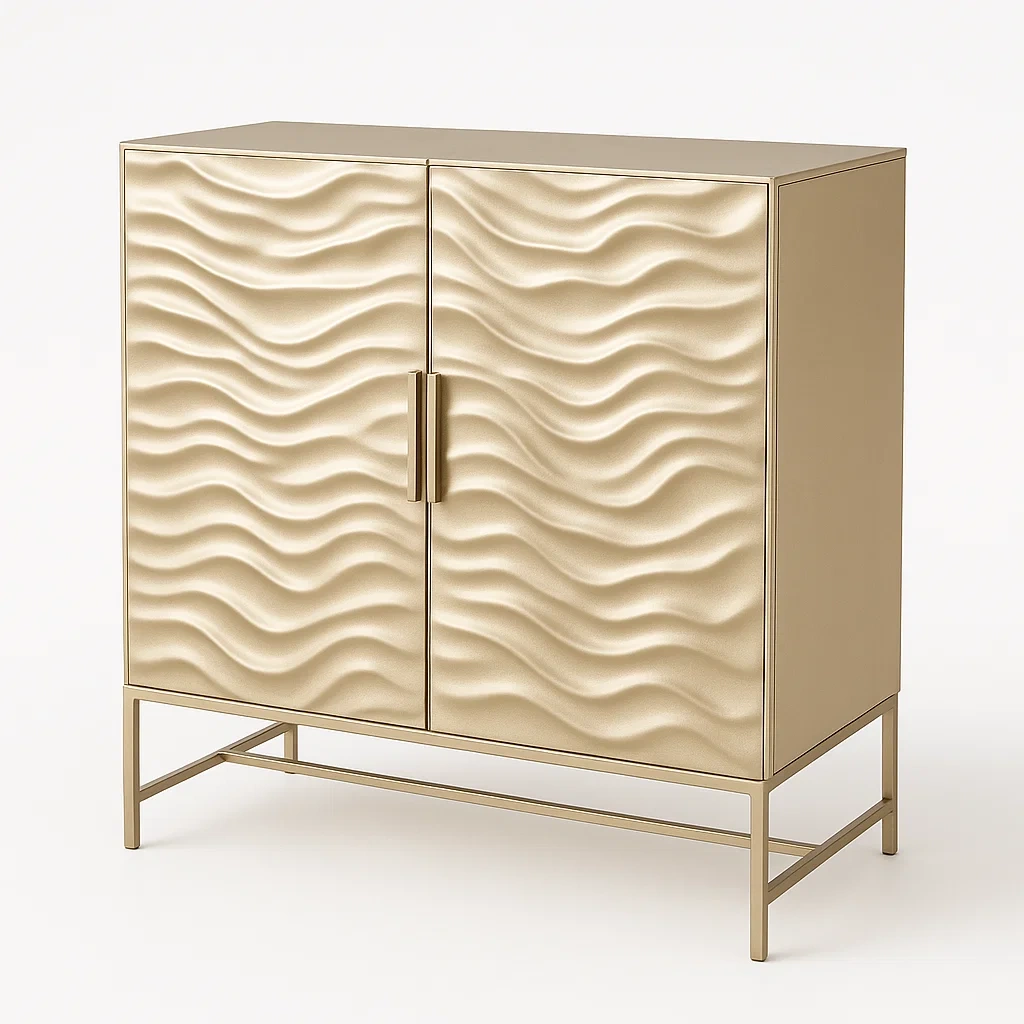 Skänkar skåp i stål med vågmönster i guld