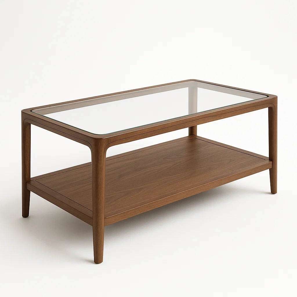 Soffbord i valnötträ och härdat glas 120×60×45 cm