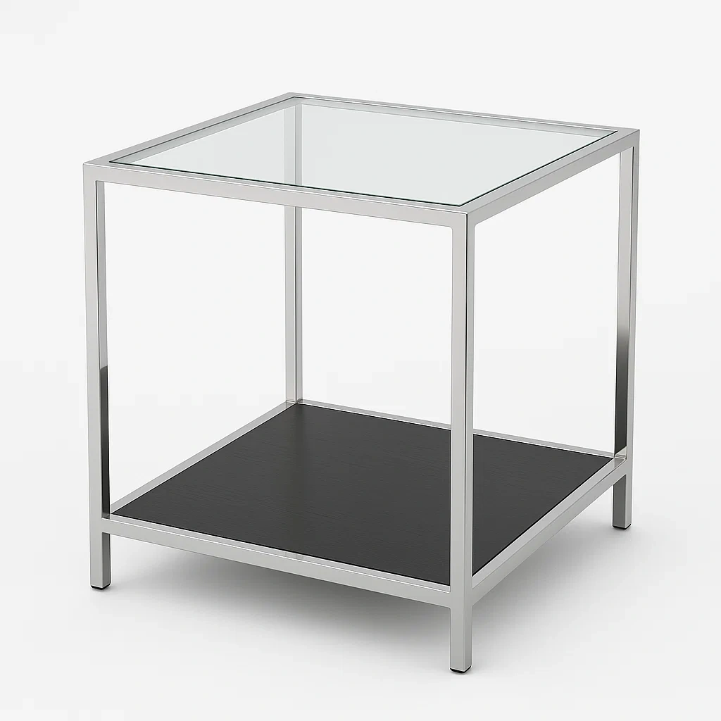 Sidobord härdat glas metallram silver 45×45×55 cm