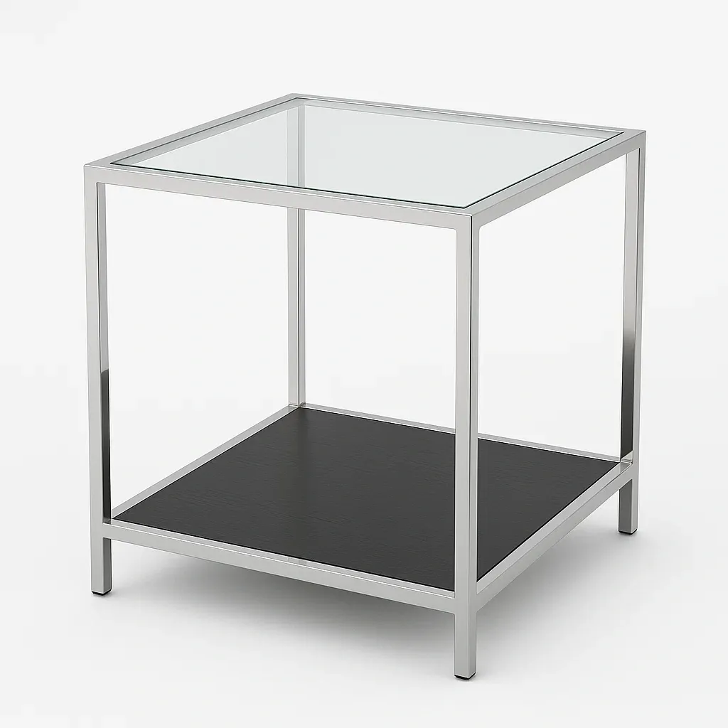 Sidobord härdat glas metallram silver 45×45×55 cm