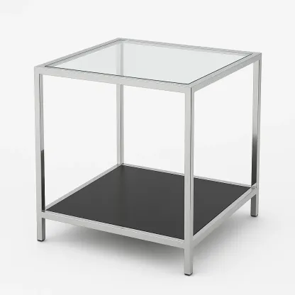 Sidobord härdat glas metallram silver 45×45×55 cm