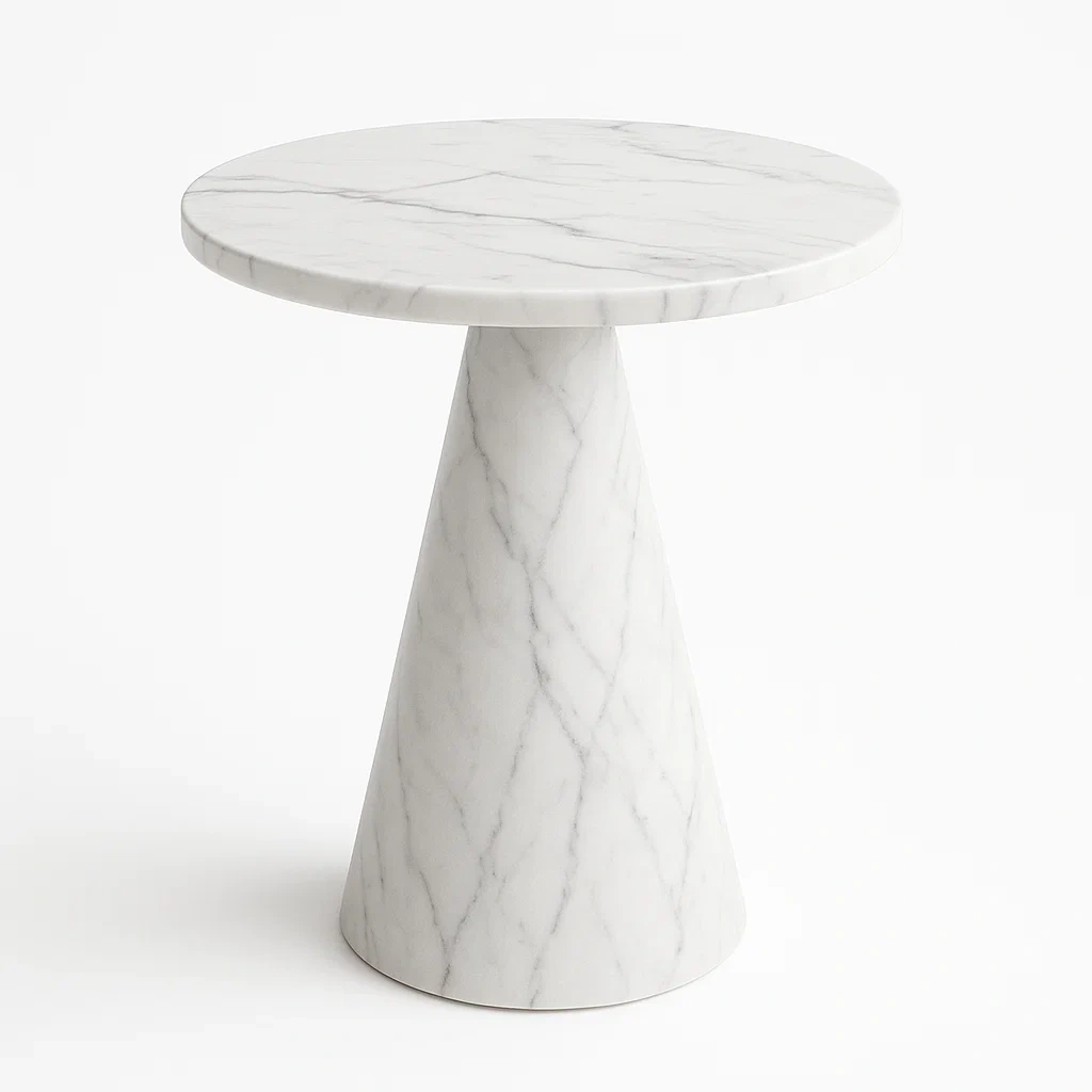 Sidobord runt i vit marmor diameter 50 cm × 60 cm