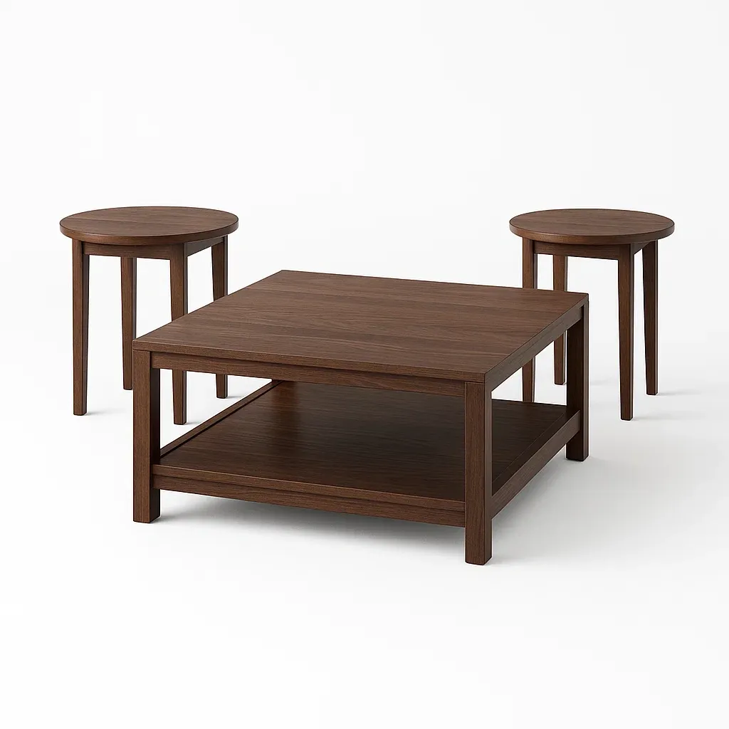 Soffbordsset och sidobord set i valnöt trä, mörkbrun