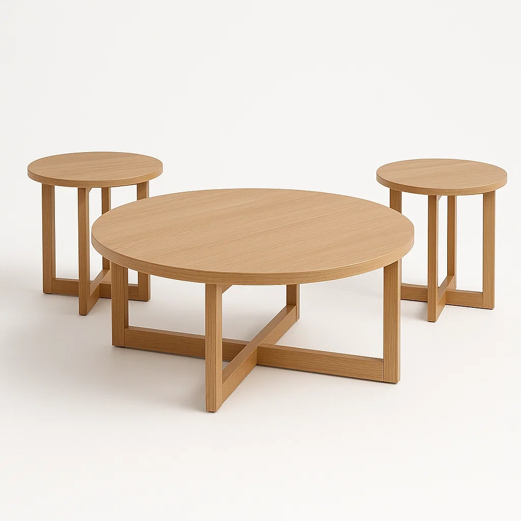 Soffbordsset 3 delar trä rund MDF med träfanér