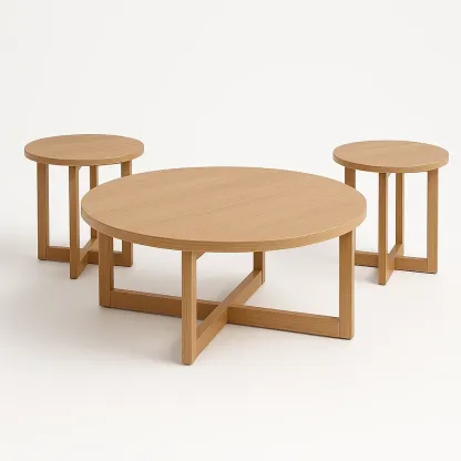 Soffbordsset 3 delar trä rund MDF med träfanér