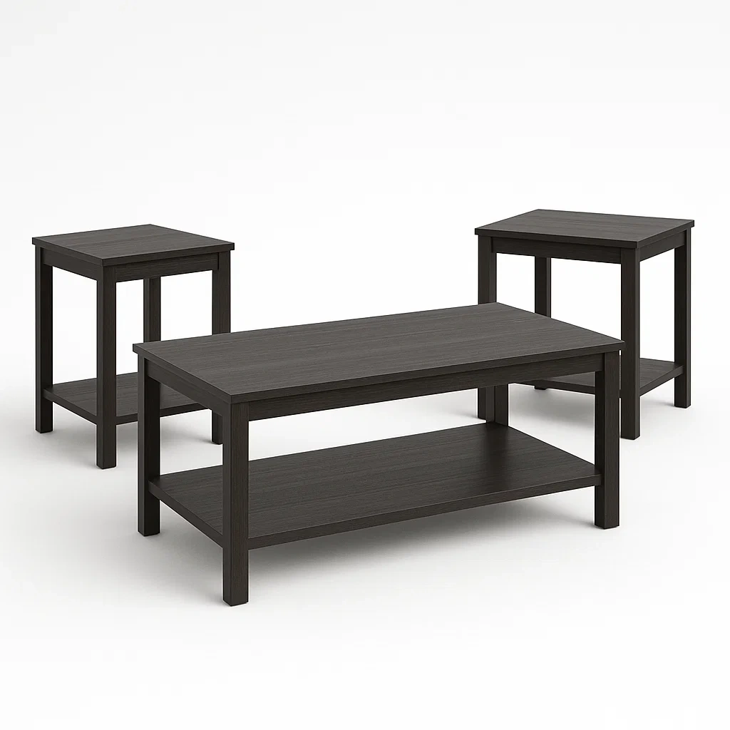 Soffbordsset i trämaterial 3-delar rektangulär brun