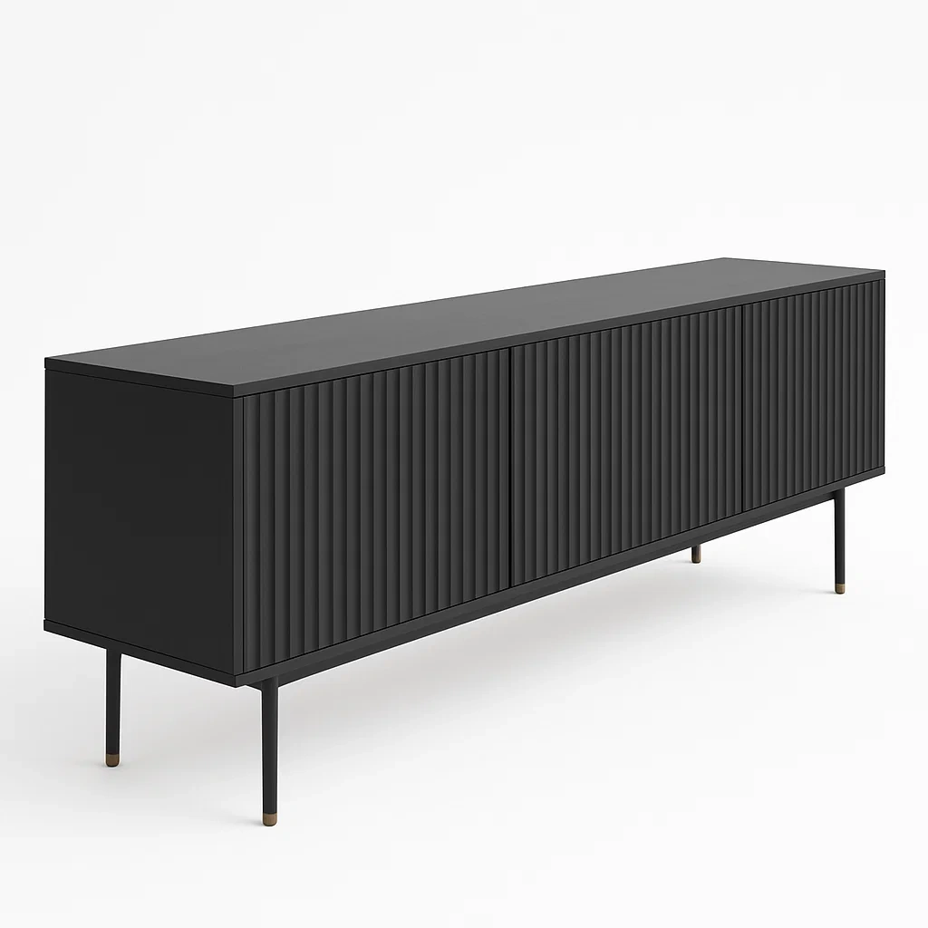 TV-bänk i MDF och metall med ribbade dörrar 180×45×65 cm