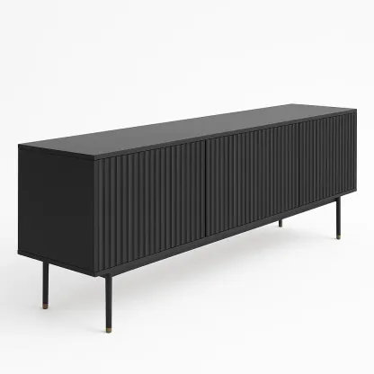 TV-bänk i MDF och metall med ribbade dörrar 180×45×65 cm