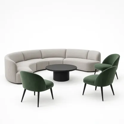 Vardagsrumsset modulär i beige och grön med svart runt bord