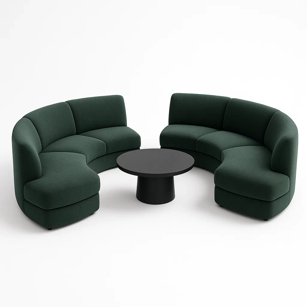 Vardagsrumsset modulär soffa i mörkgrön polyester med metallbord