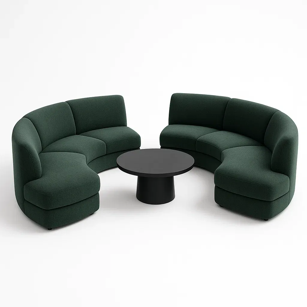 Vardagsrumsset modulär soffa i mörkgrön polyester med metallbord