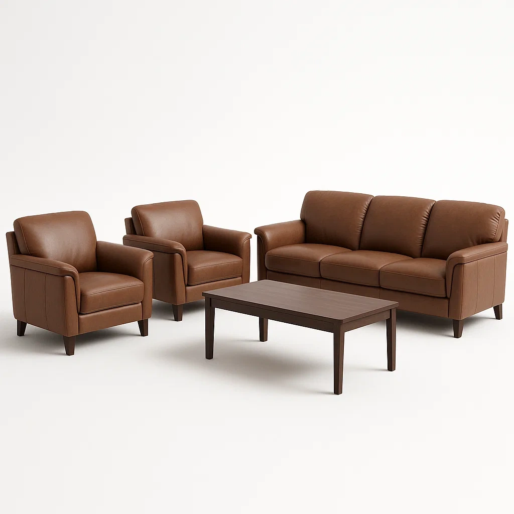 Vardagsrumsset brun PU-läder soffa med bord