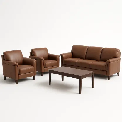 Vardagsrumsset brun PU-läder soffa med bord