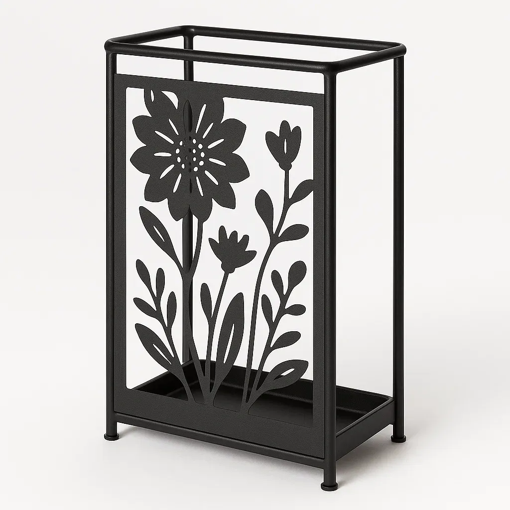 Paraplyställ svart metall med blommigt mönster 30×15×50 cm