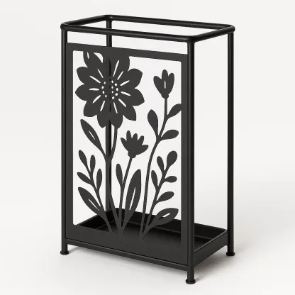 Paraplyställ svart metall med blommigt mönster 30×15×50 cm