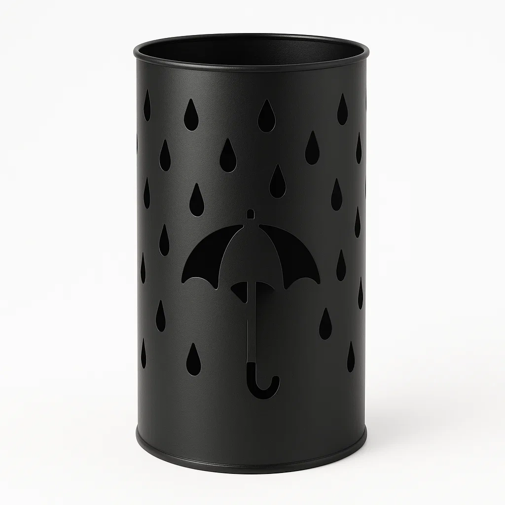 Paraplyställ svart stål med utskurna regndroppar