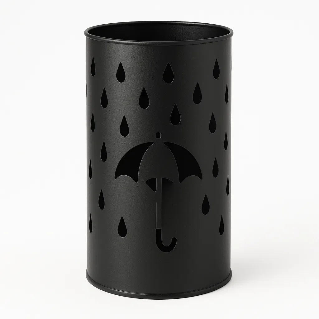 Paraplyställ svart stål med utskurna regndroppar