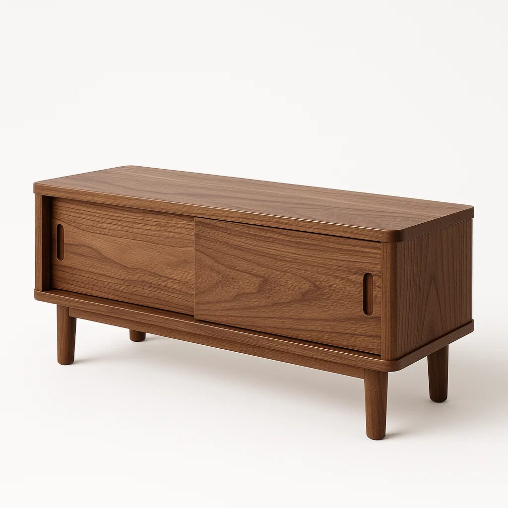 TV-bänk i valnötsfanér med skjutdörrar 100×40×45 cm