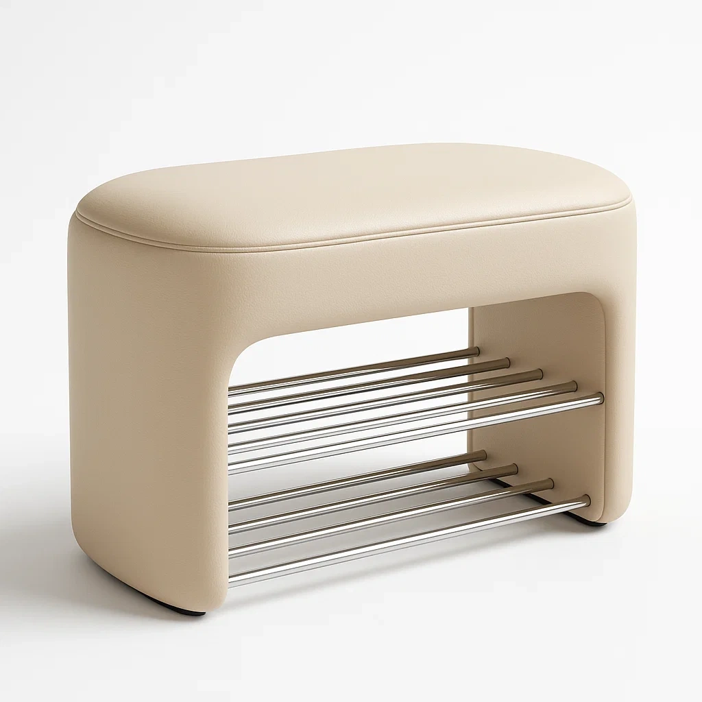 Skobänk beige PU-läderbänk med skohylla 90×40×50 cm