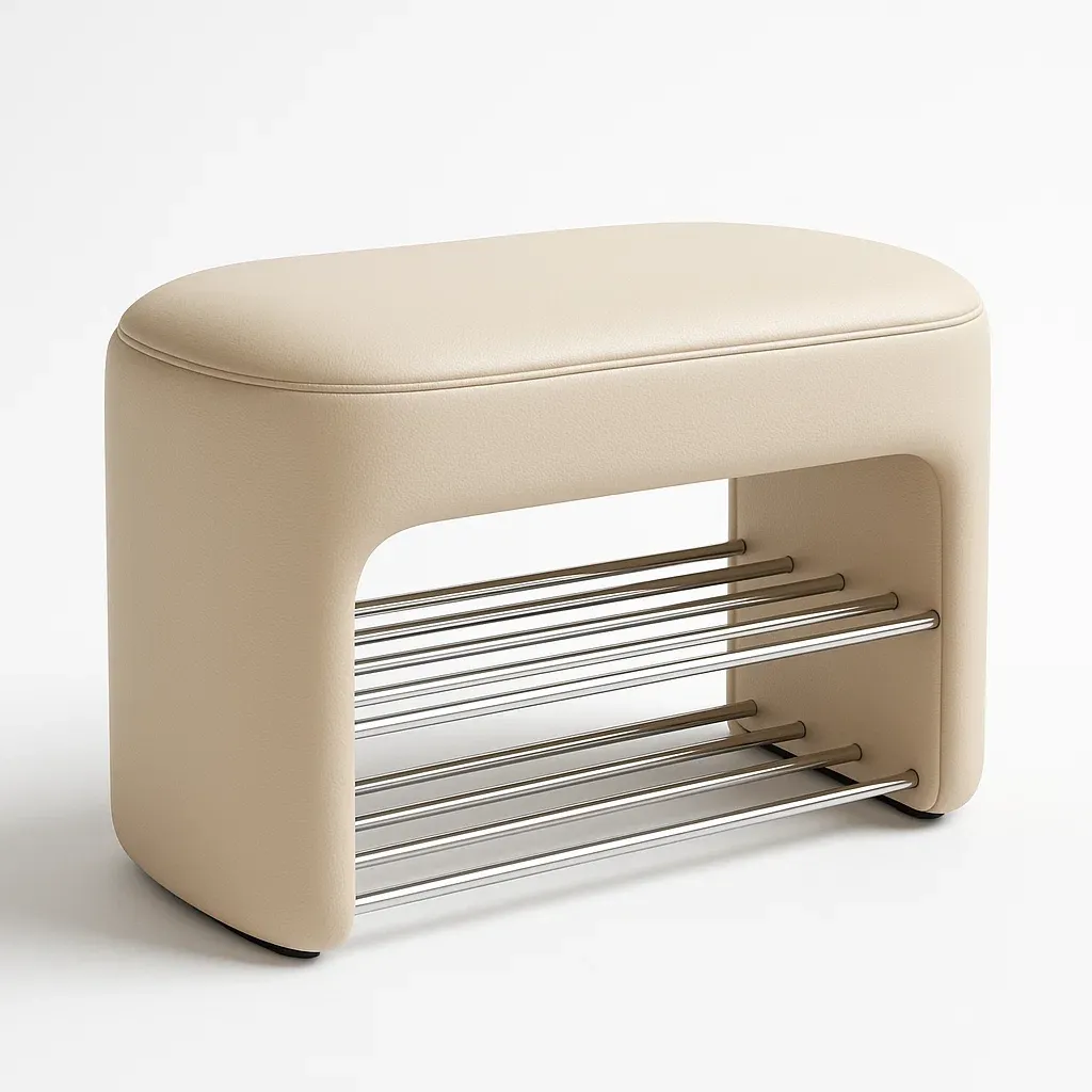 Skobänk beige PU-läderbänk med skohylla 90×40×50 cm