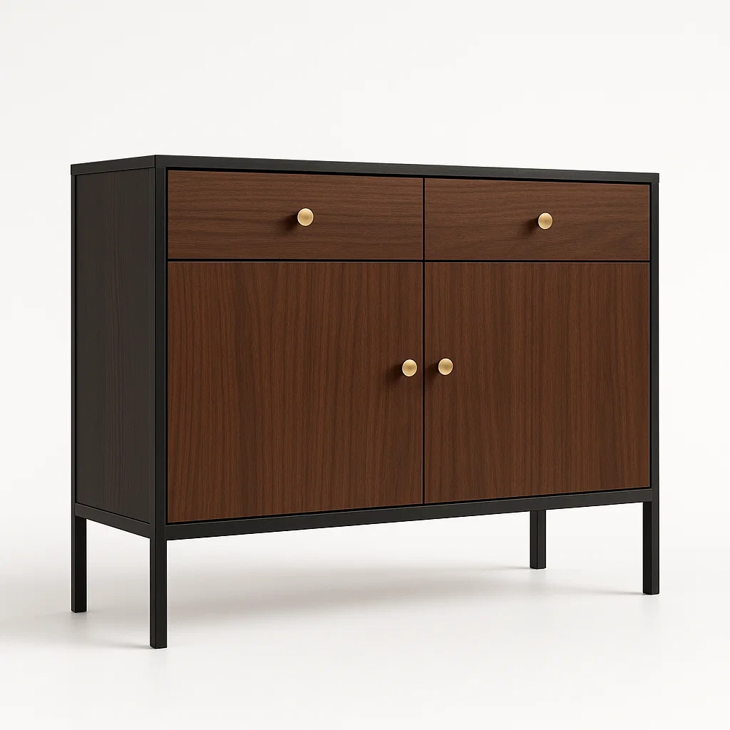 Skänkar skänk med valnötsfanér och metall 100×40×80 cm