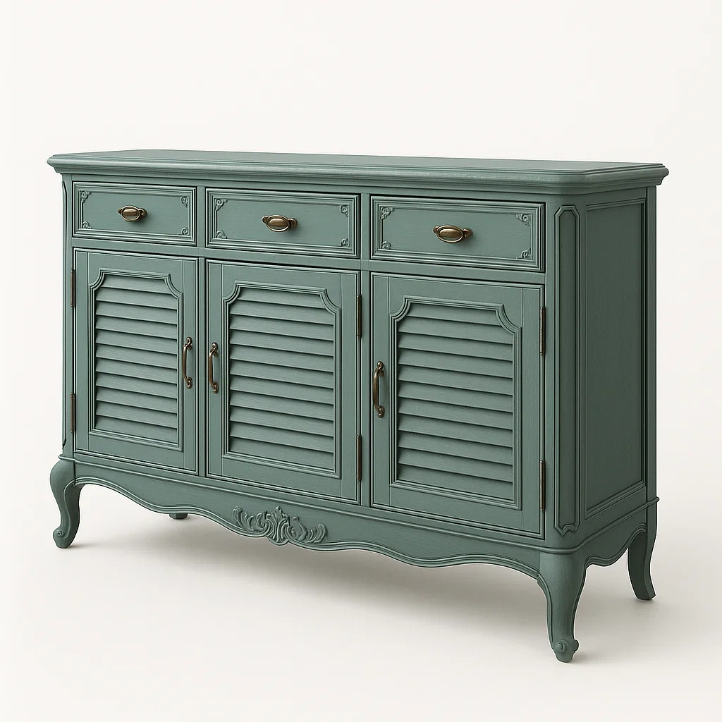 Skänkar grön skänk i massivt trä med louver dörrar 120×40×85 cm