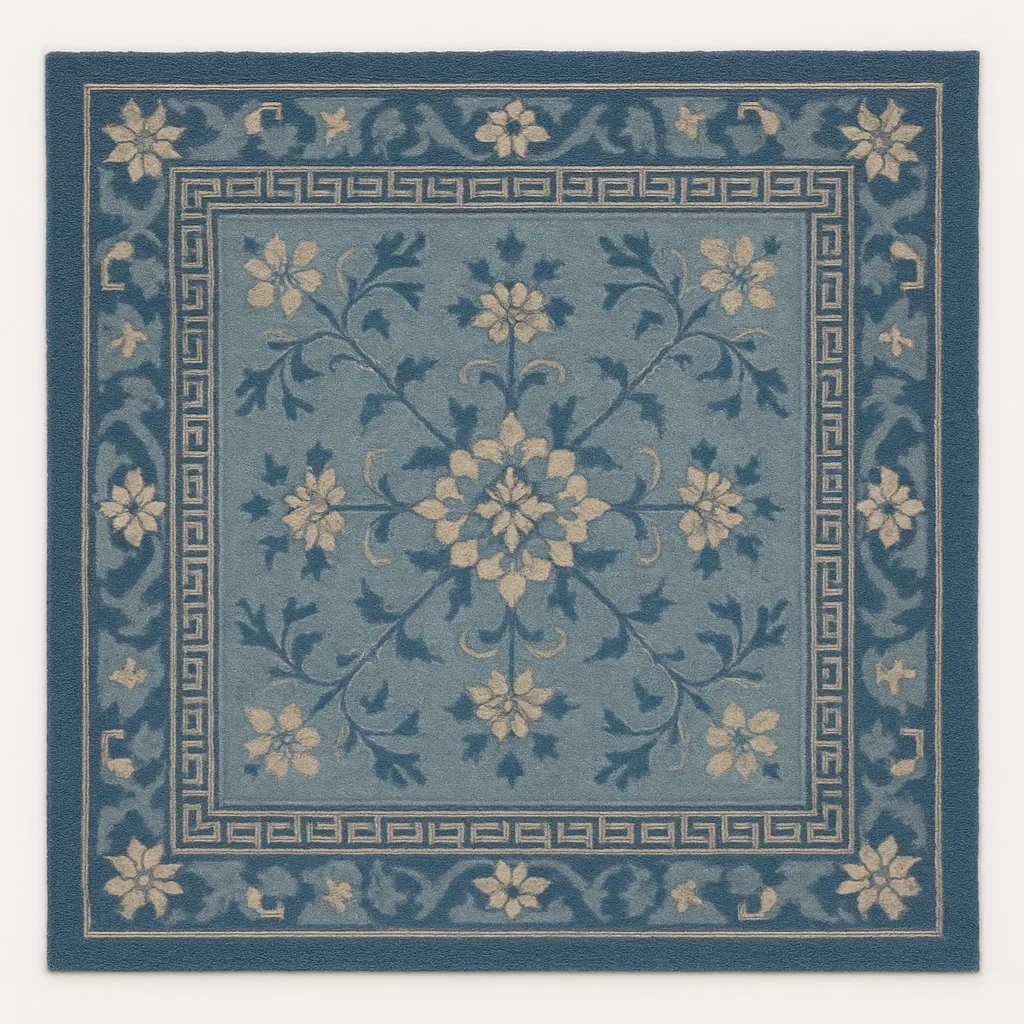 Kvadratisk Ullmatta med Blomsterdesign 200x200cm