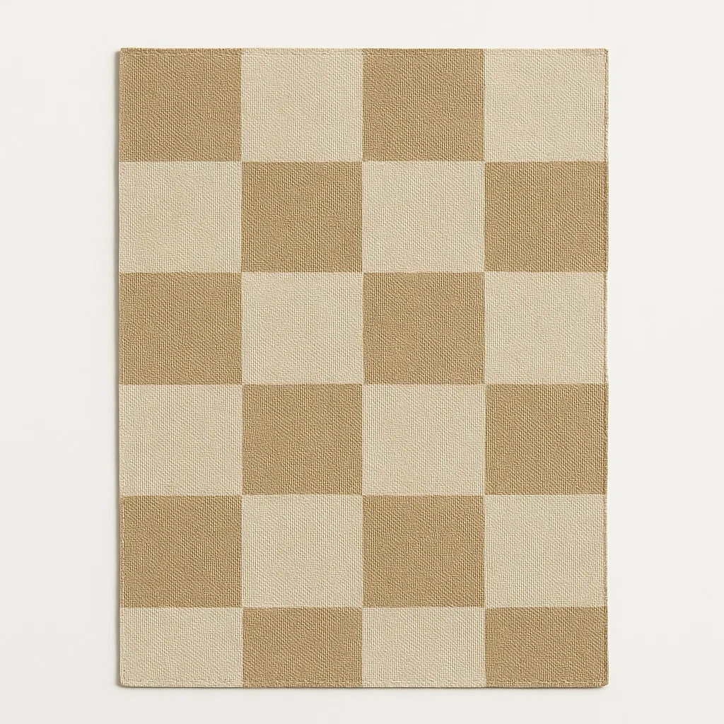 Rektangulär matta i bomull och polyester beige/brun schackmönster 200x140 cm