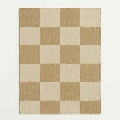 Rektangulär matta i bomull och polyester beige/brun schackmönster 200x140 cm