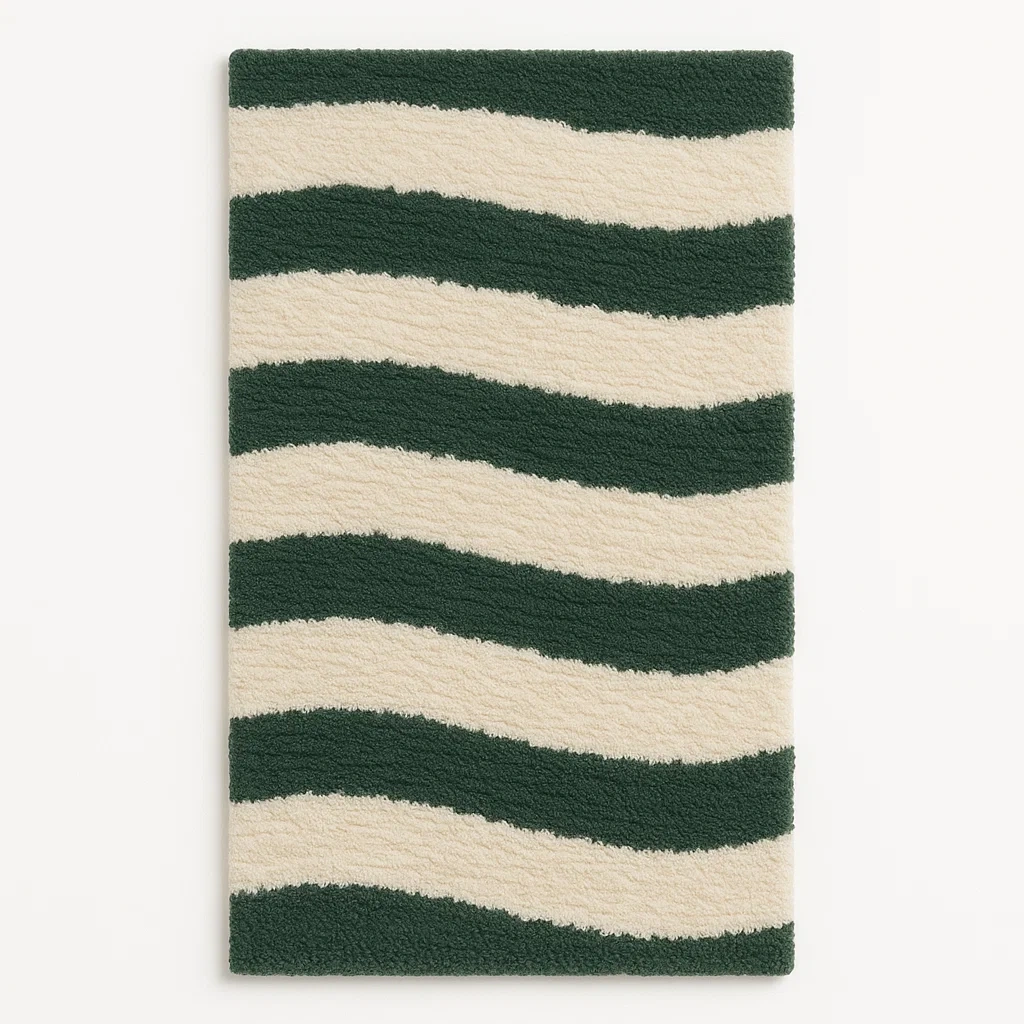 Matta i polyester med vågmönster 180x120 cm grön/beige