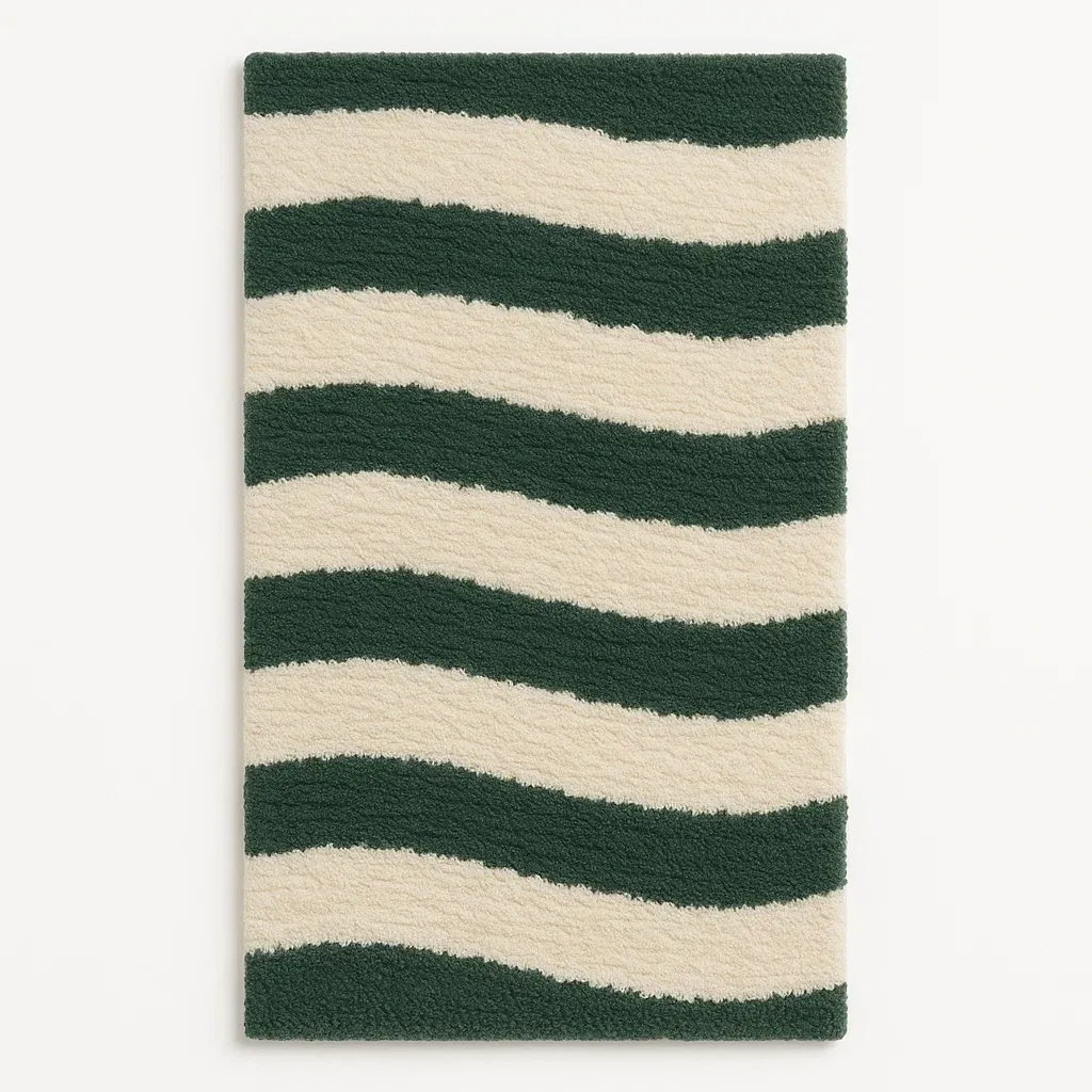 Matta i polyester med vågmönster 180x120 cm grön/beige