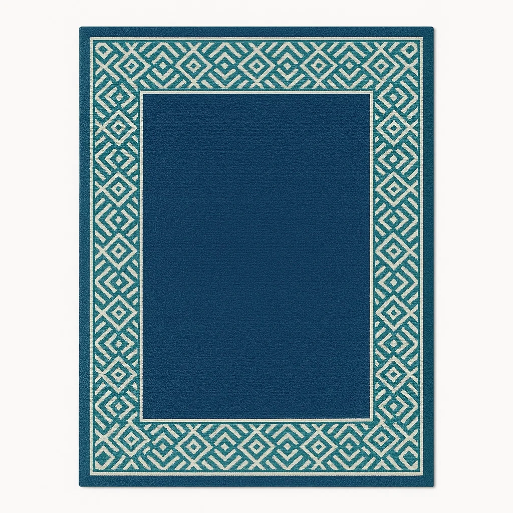 Blå rektangulär matta i polypropen med geometriskt mönster