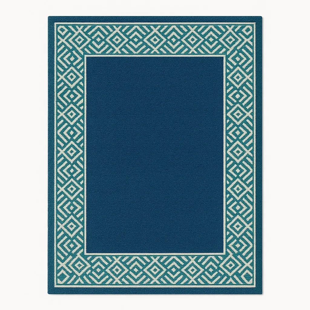 Blå rektangulär matta i polypropen med geometriskt mönster