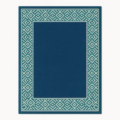 Blå rektangulär matta i polypropen med geometriskt mönster