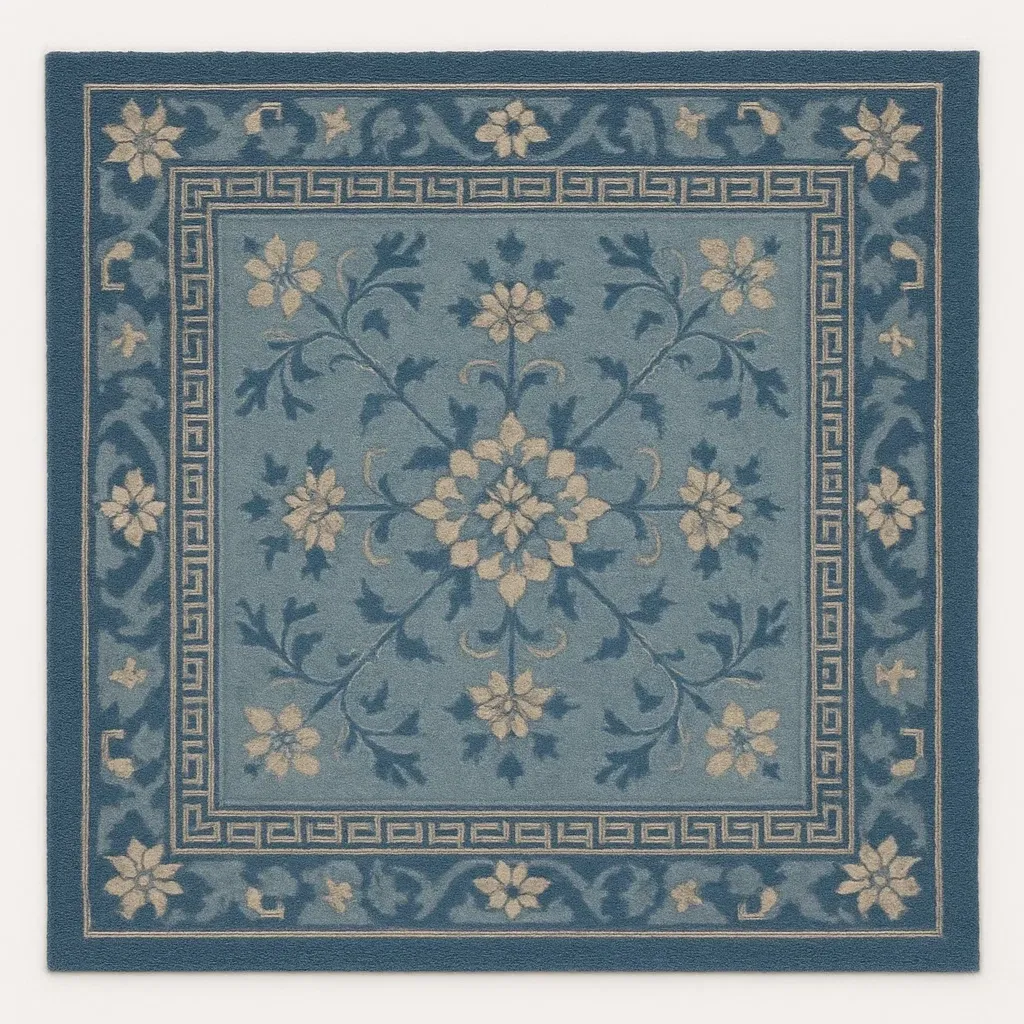 Kvadratisk Ullmatta med Blomsterdesign 200x200cm