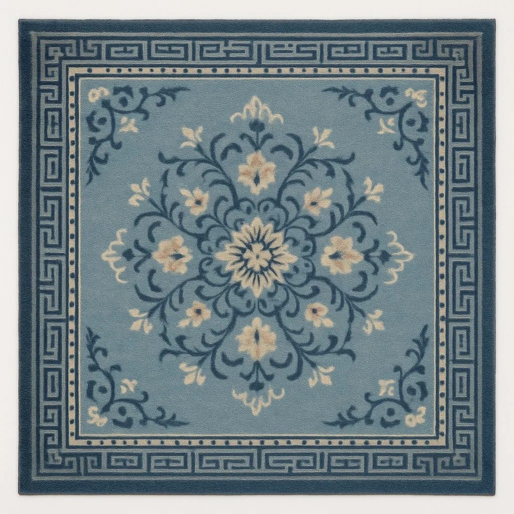 Kvadratisk matta med blommönster i ull 120x120 cm