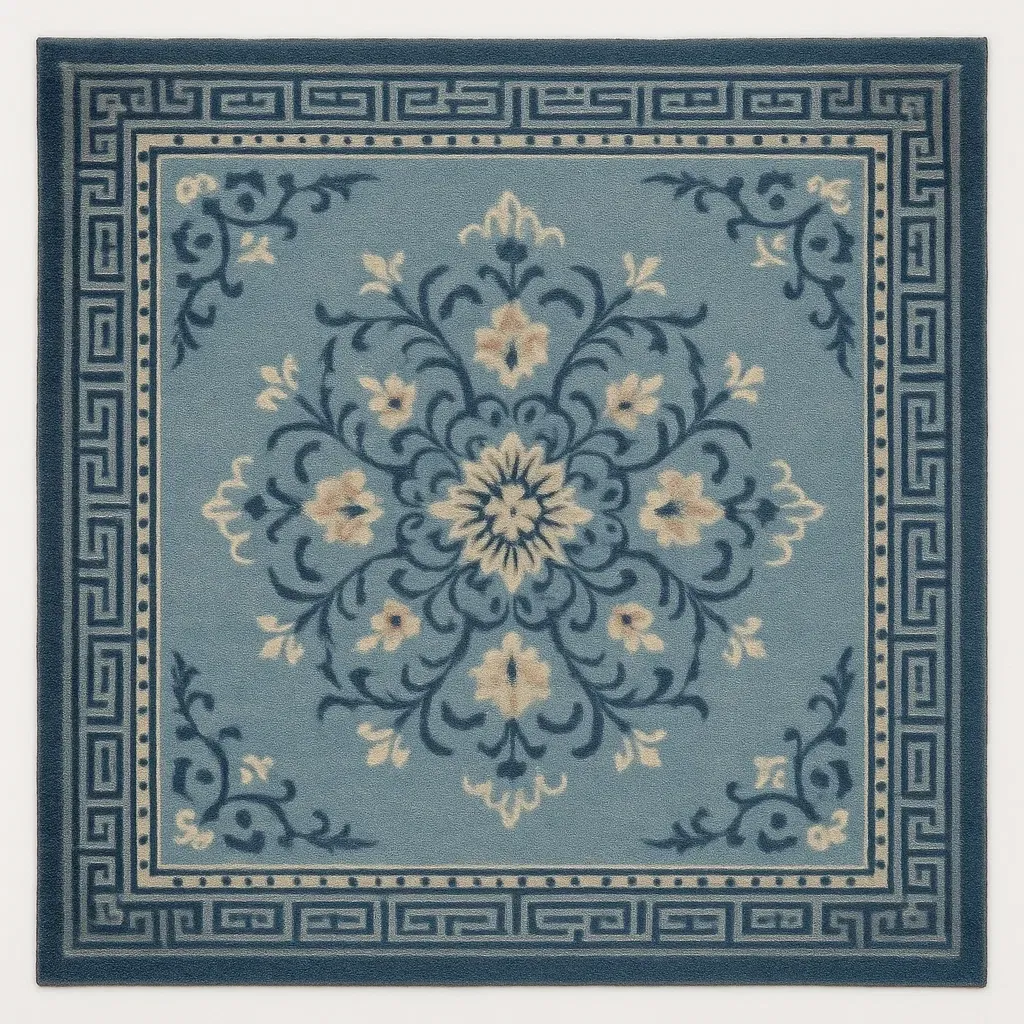 Kvadratisk matta med blommönster i ull 120x120 cm