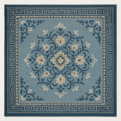 Kvadratisk matta med blommönster i ull 120x120 cm