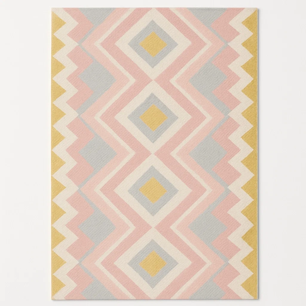 Tigerrand matta rosa gul grå vit 120x180 cm bomull ull