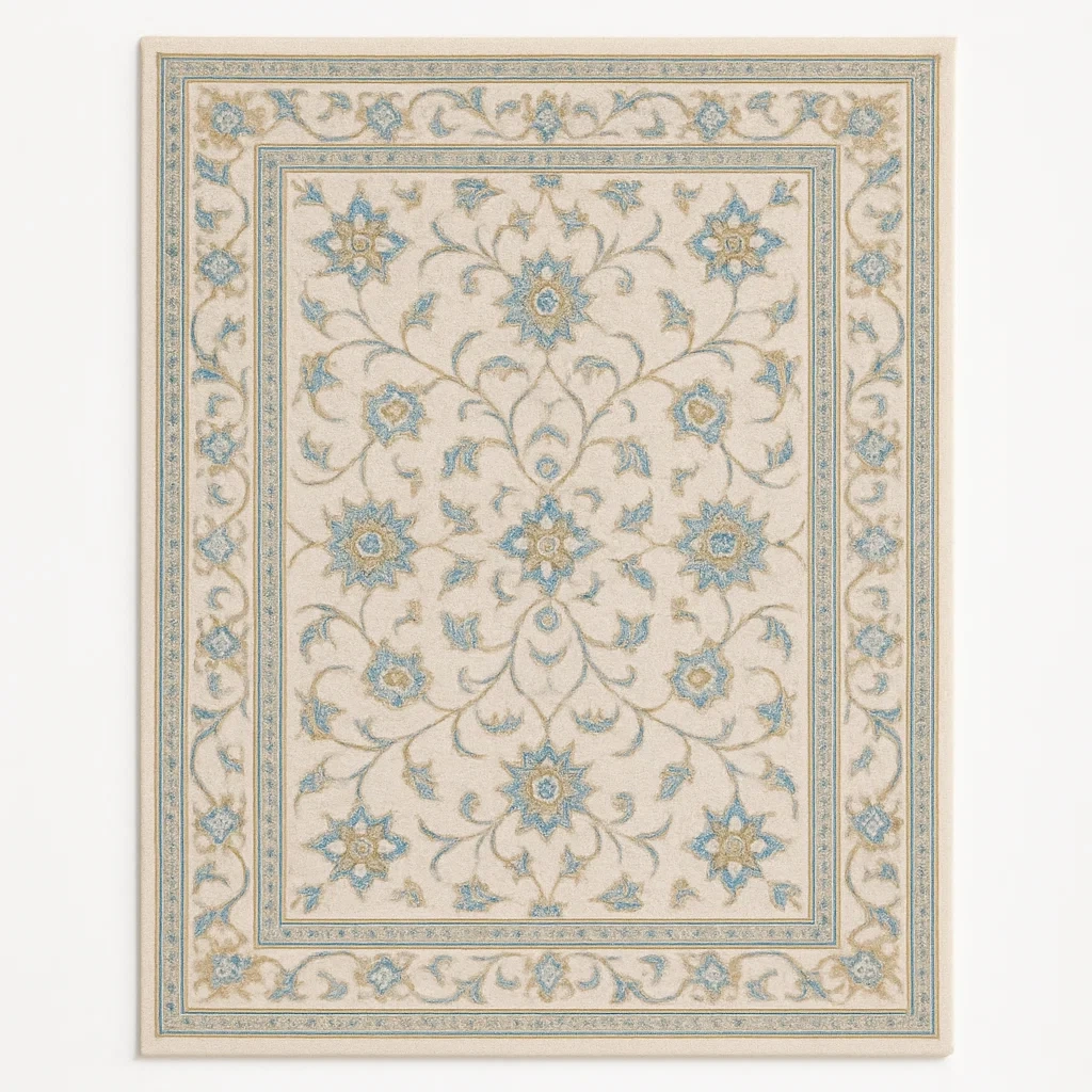 Matta Polypropen 160x230 cm Blå/Beige Blommönster