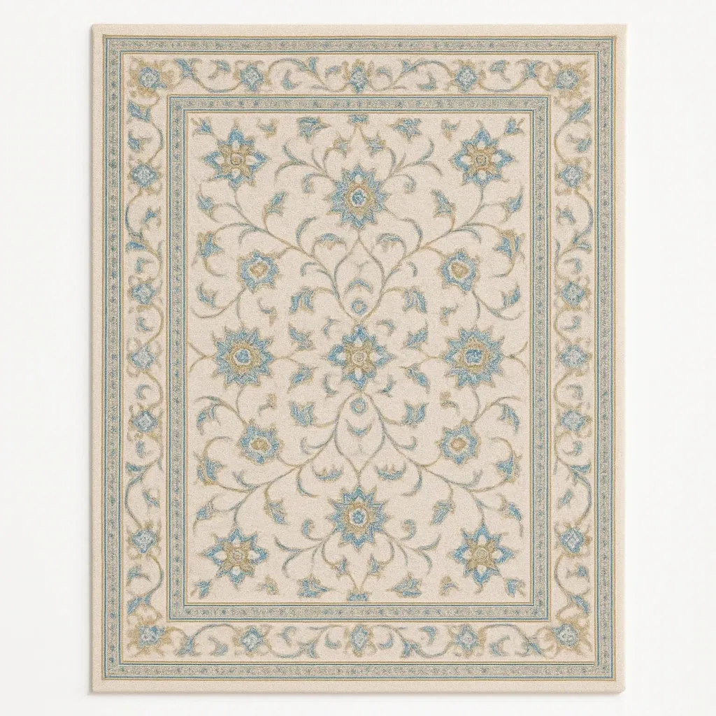 Matta Polypropen 160x230 cm Blå/Beige Blommönster