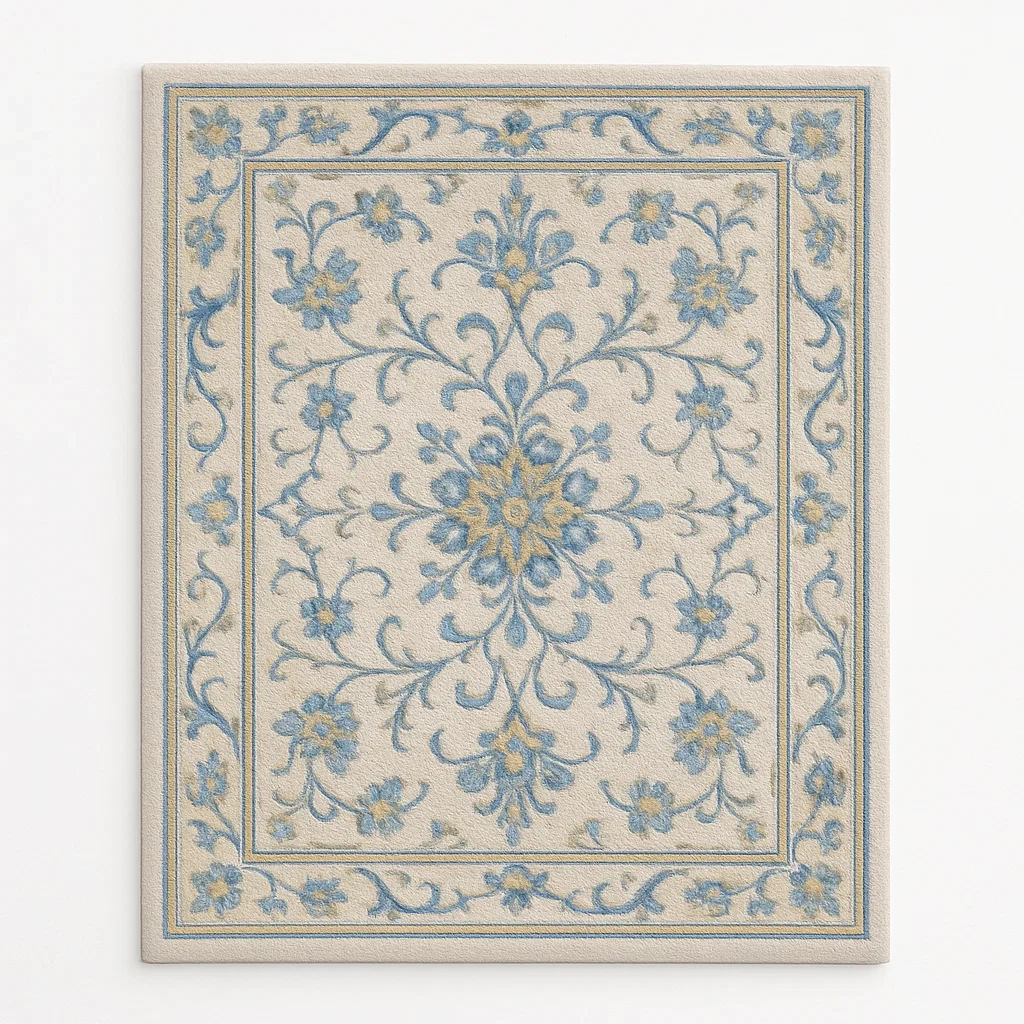 Rektangulär matta med blommönster 120x160 cm polyester grå/blå