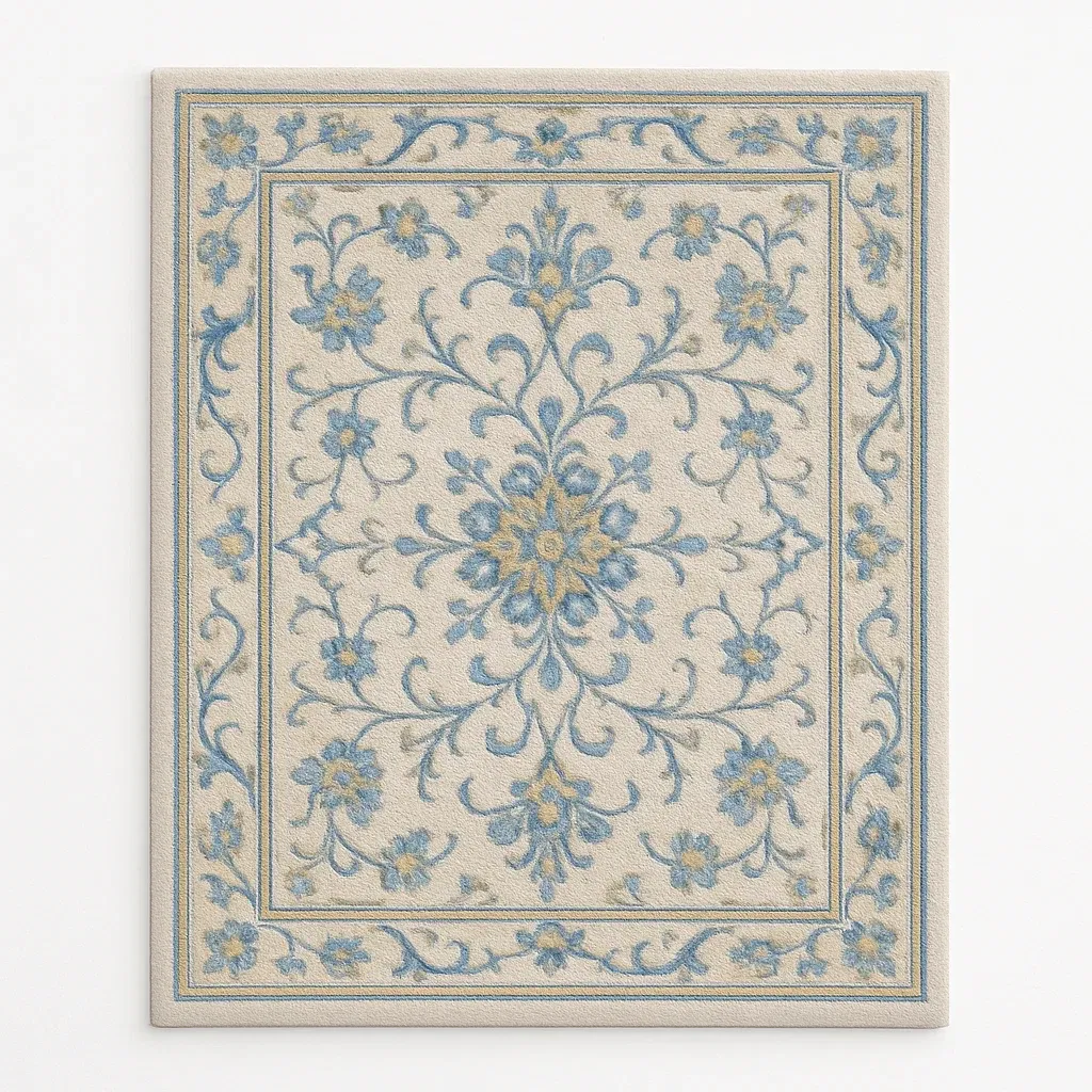 Rektangulär matta med blommönster 120x160 cm polyester grå/blå