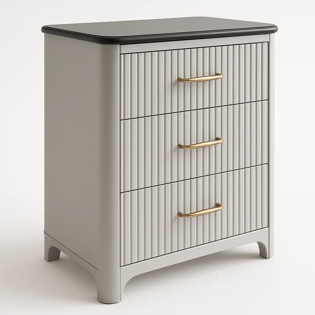 Byråer med tre lådor i vit MDF med mässingshandtag